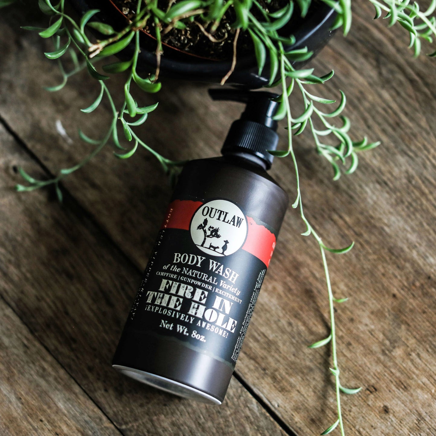 Natural body wash with Fire in the Hole campfire scent by Outlaw