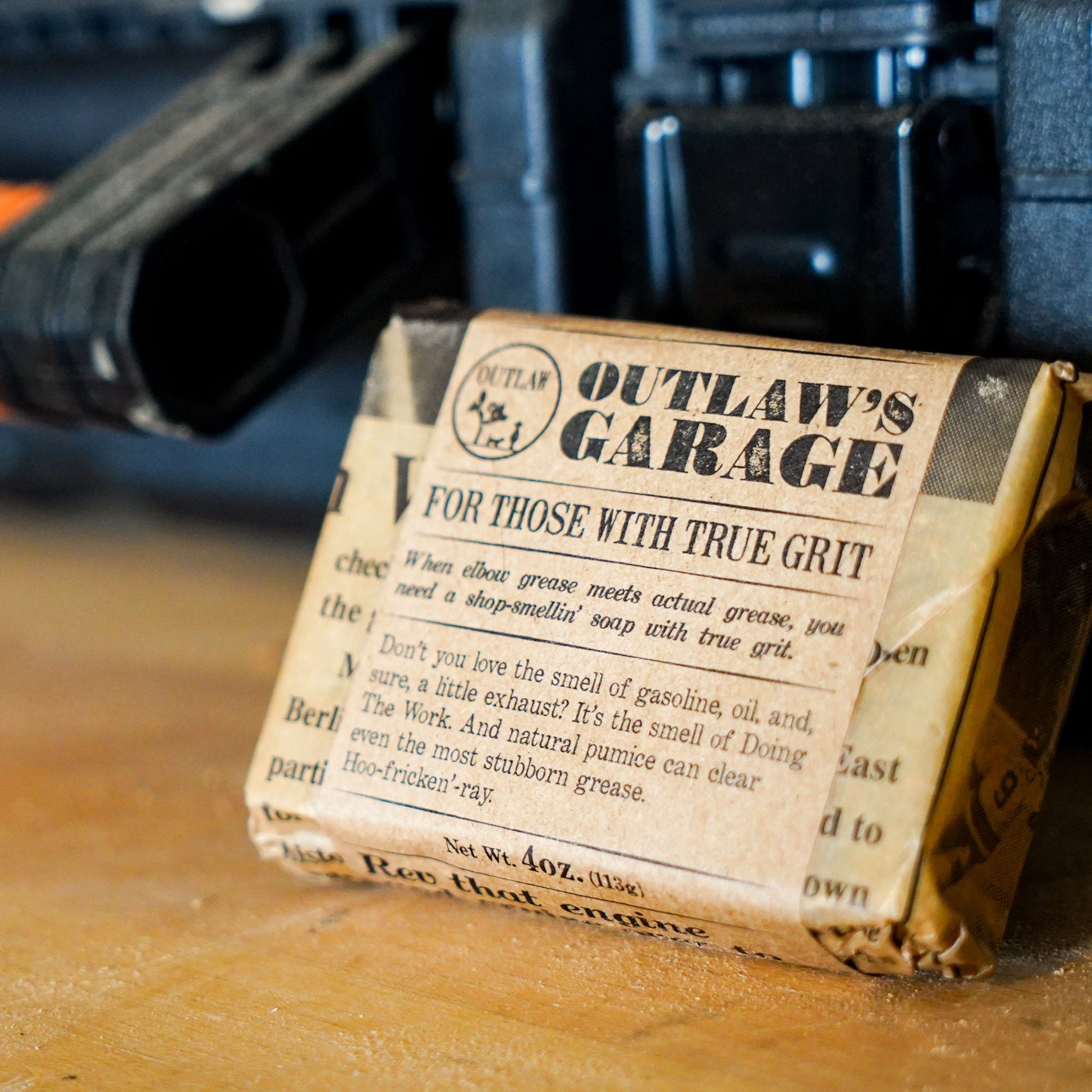 Outlaw's Garage Soap that smells like gasoline